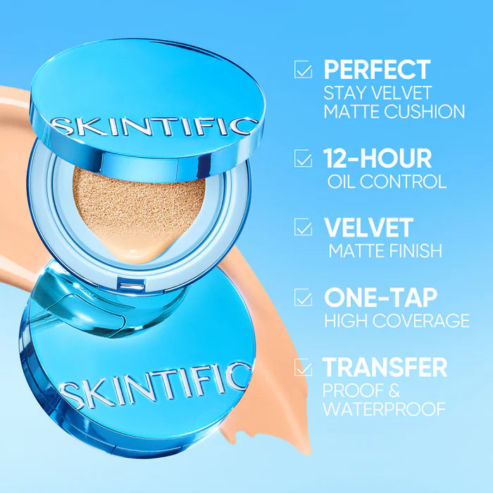 Skintific Cover All Perfect Matte Cushion Foundation High Coverage Oil Control 24 Hour Matte Finish