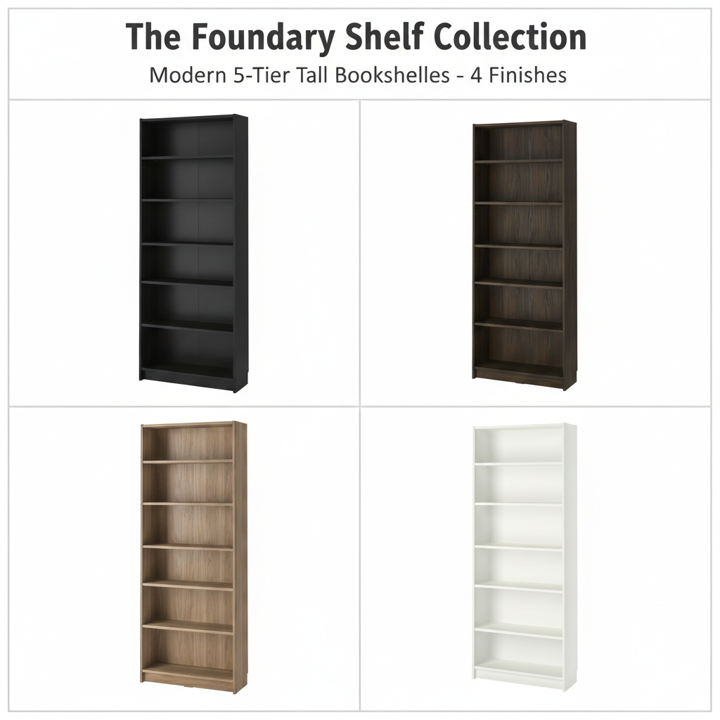 The Foundry Shelf Modern 5 Tier Tall Bookshelf With Industrial Edge And Precision Storage