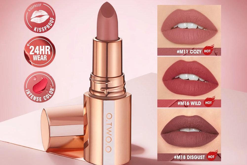 O.TWO.O Waterproof Long Wear Matte Lipstick With Color Lock Tech For All Day Vibrant Color And Silk Soft Matte Finish